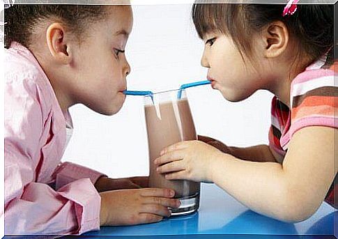 Children drink chocolate milk