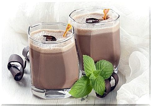 Two chocolate milkshakes