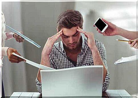 A man holds his hands to his head while being offered all kinds of work assignments