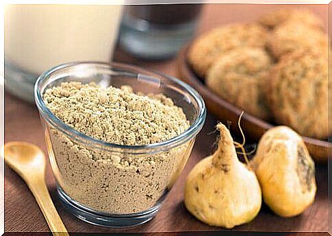 Ground maca in a glass jar