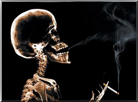 skeleton with a cigarette